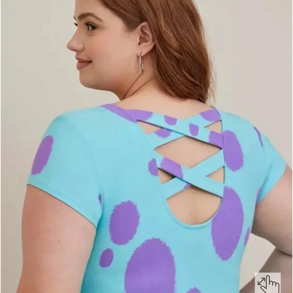 Pixar x Torrid Monsters Inc. Sulley Polka Dot Skater Dress – Blue/Purple, Size 1 - Picture 4 of 8